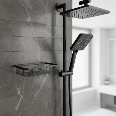 Defne Banyo 15x25 Tekli Krom Banyo Şampuanlık Sabunluk Süngerlik Siyah Renk (1911525 S) - Defne Banyo (1)