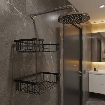 Defne Banyo 15x25 İkili Şampuanlık Sabunluk Süngerlik Siyah Renk (192 1525 S) - Defne Banyo (1)