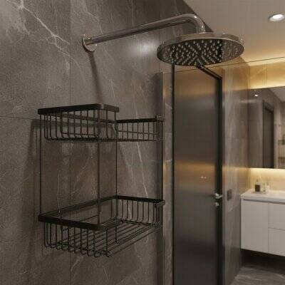 Defne Banyo 15x25 İkili Şampuanlık Sabunluk Süngerlik Siyah Renk (192 1525 S) - 2