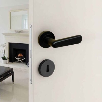 Sese Esin Modeli Yuvarlak Rozetli Oda Kapı Kolu Siyah Renk (200-261R-01-02) - Sese