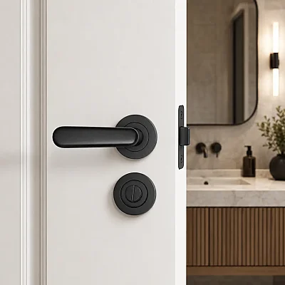 Sese Esin Modeli Yuvarlak Rozetli Wc Kapı Kolu Siyah Renk (200-261R-02-02) - 1