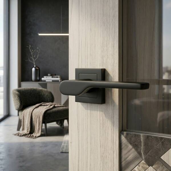 Sese Veroni Modeli Kare Rozetli Oda Kapı Kolu Siyah Renk (200-94R-01-02) - 1