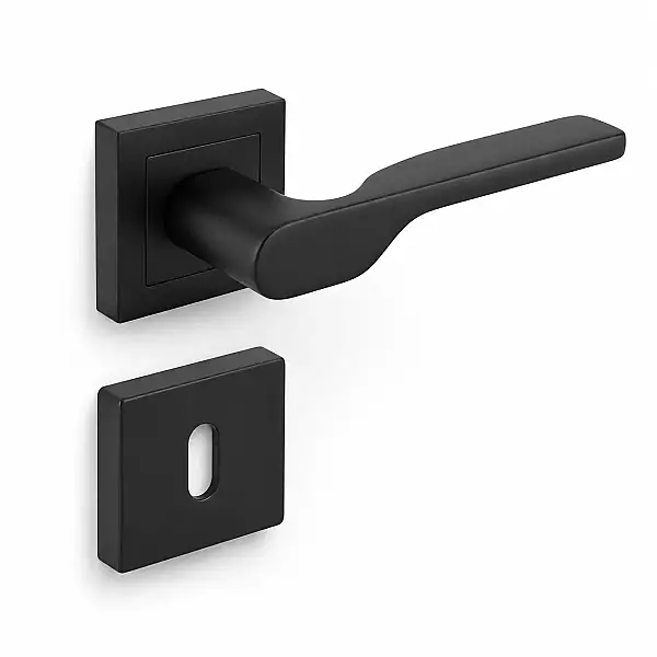 Sese Veroni Modeli Kare Rozetli Oda Kapı Kolu Siyah Renk (200-94R-01-02) - 2