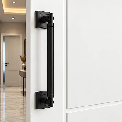 Sese Kare Rozetli Çekme Kapı Kolu Siyah Kol 25cm Ekonomik (202-03-25-02K) - 1