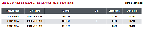 Starax 74 cm Unique Box Kaymaz Yüzeyli 3/4 Döner Ahşap Tablalı Sepet Takımı (S-3027-UB-A) - 2