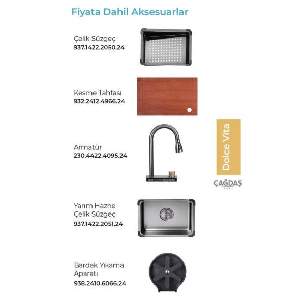 Crauf Dolce Vita 6370 Eviye Takım Füme Renk (530.2422.6370.24) - 4