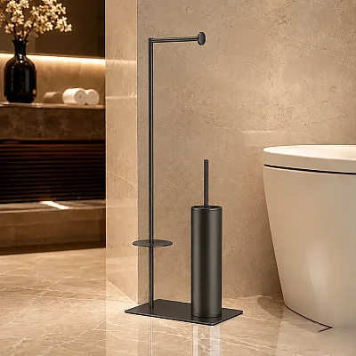 Defne Banyo Akasya Yedekli Tuvalet Kağıtlığı/Klozet Fırçası Wc Set Antrasit (60 40 ANT) - 1