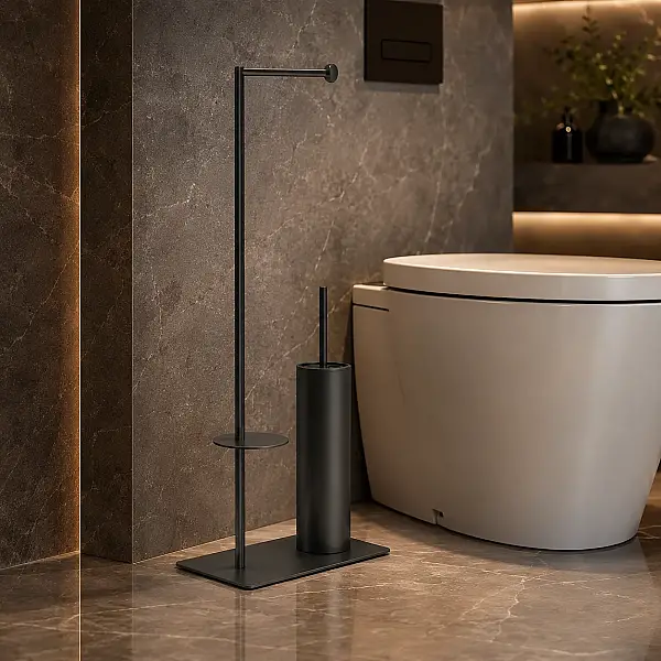 Defne Banyo Akasya Yedekli Tuvalet Kağıtlığı/Klozet Fırçası Wc Set Antrasit (60 40 ANT) - 2