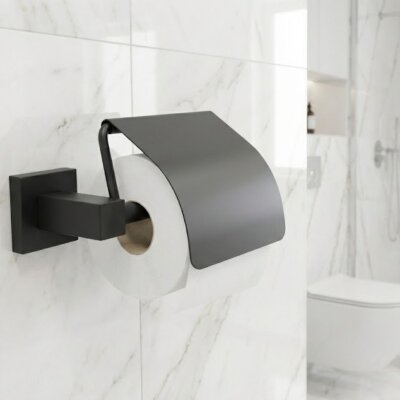 Defne Banyo Frezya Kapaklı Tuvalet Kağıtlığı Siyah Renk Kağıtlık (904 13 S) - Defne Banyo