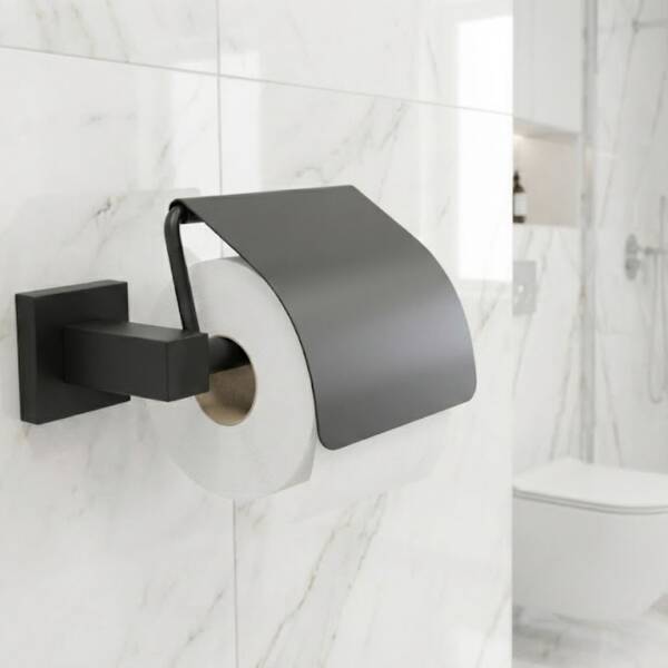 Defne Banyo Frezya Kapaklı Tuvalet Kağıtlığı Siyah Renk Kağıtlık (904 13 S) - 1