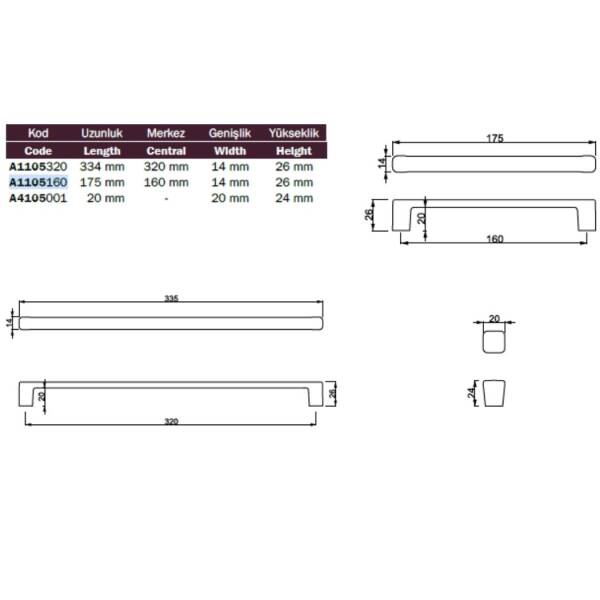 Çebi Mobilya Kulbu Mat Sarı 160mm (A1105160235) - 2