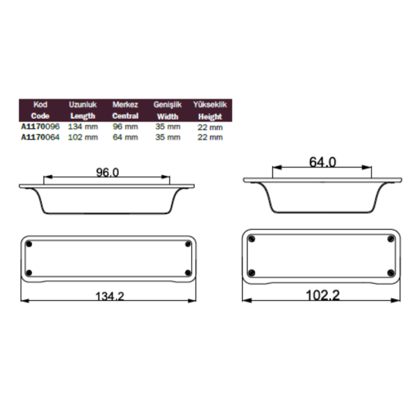Çebi Mobilya Kulbu Gold Renk Çanak/Tas Kulp 64mm (A1170064111) - 2