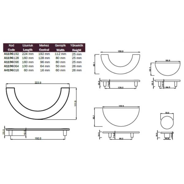Çebi Mobilya Kulbu Mat Siyah 96mm (A1196096 PC24) - 2