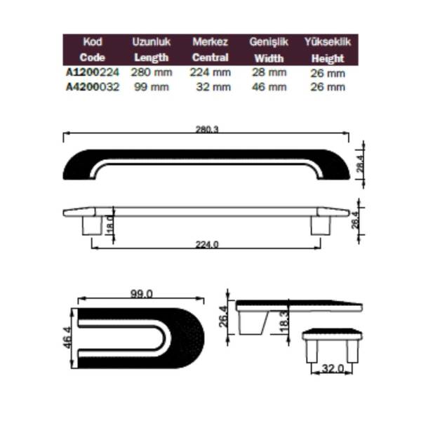 Çebi Mobilya/Çekmece Kulbu Fırçalı Antik 224mm (A1200224130) - 2