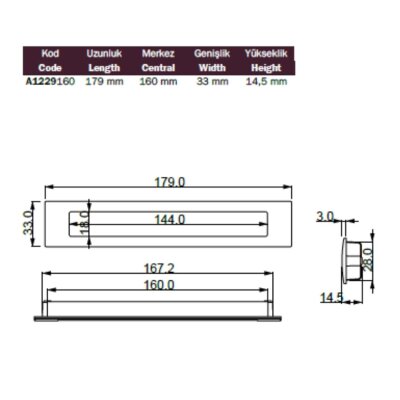 Çebi Gömme Mobillya Kulpu Mat Sarı Renk 160mm (A1229160 PC35) - Çebi (1)