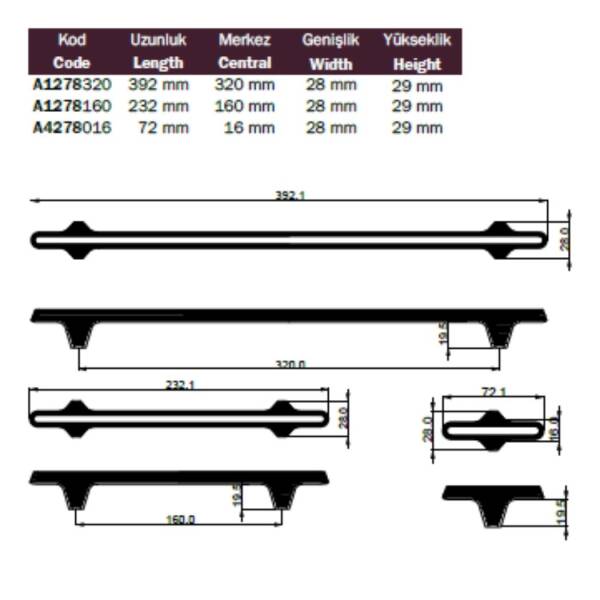 Çebi Mobilya Kulbu Mat Sarı 160mm (A1278160235) - 2