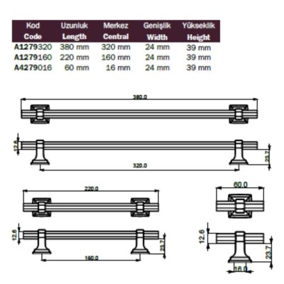 Çebi Mobilya Kulbu Fırçalanmış Antik Pirinç Renk 160mm (A1279160 MP30) - Çebi (1)