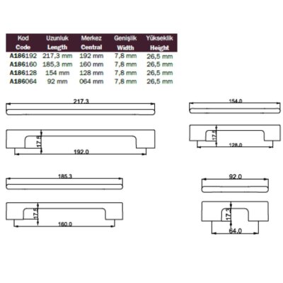 Çebi Mobilya Kulbu Krom Renk 128mm (A186128102) - Çebi (1)