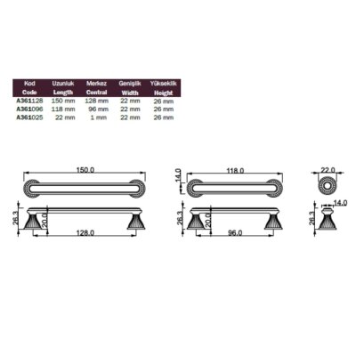 Çebi Mobilya Kulpu Mat Antrasit Renk 128mm (A361128 PC27) - 3