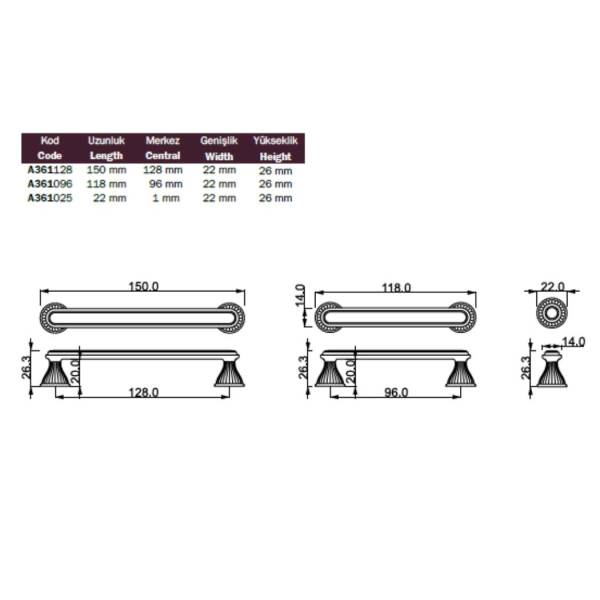 Çebi Mobilya Kulpu Mat Antrasit Renk 128mm (A361128 PC27) - 3