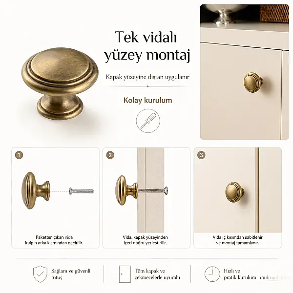 Çebi Düğme Mobilya Kulbu Fırçalanmış Antik Renk (A4236002130) - 7