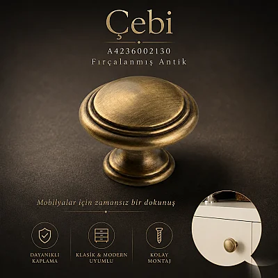 Çebi Düğme Mobilya Kulbu Fırçalanmış Antik Renk (A4236002130) - 8