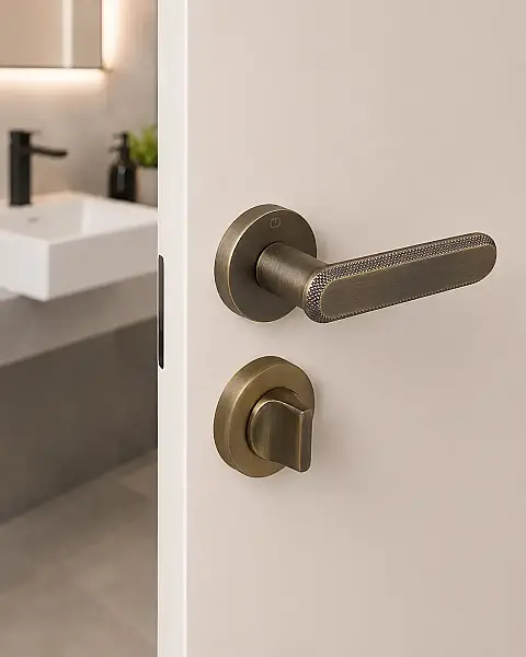 Nola Modeli Yuvarlak Rozetli WC Kapı Kolu Fırçalanmış Antik (A51029191130) - 1