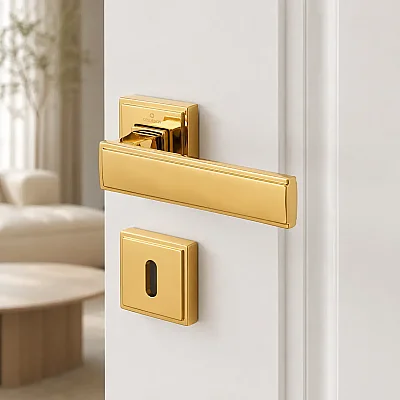 Çebi Rome Modeli Kare Rozetli Oda Kapı Kolu Altın Renk (A5104010 MP11) - 1