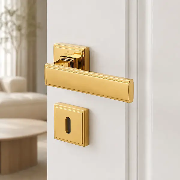 Çebi Rome Modeli Kare Rozetli Oda Kapı Kolu Altın Renk (A5104010 MP11) - 1