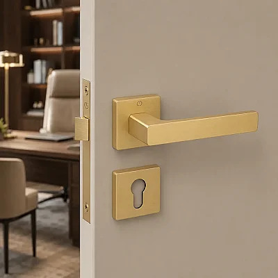 Çebi Leta Modeli Kare Rozetli Yale Kapı Kolu Mat Sarı(A51059167235) - 1