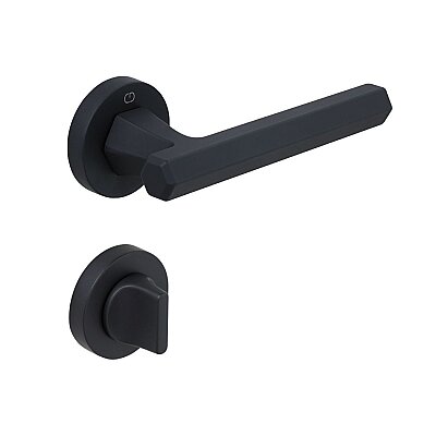 Thor Yuvarlak Rozetli WC Kapı Kolu Mat Siyah (A51089191224) - Çebi