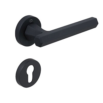 Thor Modeli Yuvarlak Rozetli Yale Kapı Kolu Mat Siyah (A51089190224) - Çebi