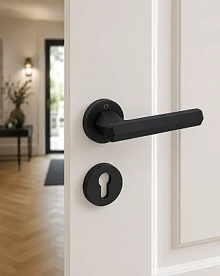 Thor Modeli Yuvarlak Rozetli Yale Kapı Kolu Mat Siyah (A51089190224) - 1