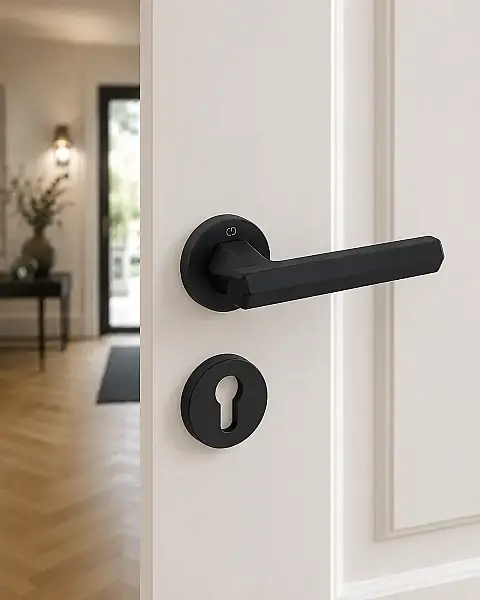 Thor Modeli Yuvarlak Rozetli Yale Kapı Kolu Mat Siyah (A51089190224) - 1