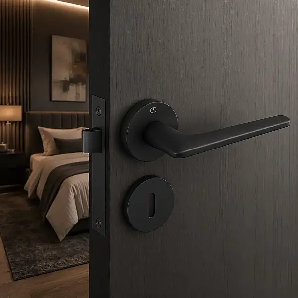 Gigi Modeli Yuvarlak Rozetli Oda Kapı Kolu Mat Siyah (A51139189224) - 1