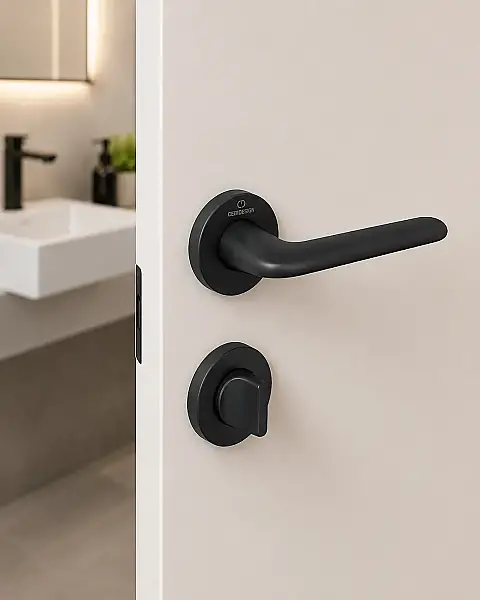 Gigi Modeli Yuvarlak Rozetli WC Kapı Kolu Mat Siyah (A51139191224) - 1