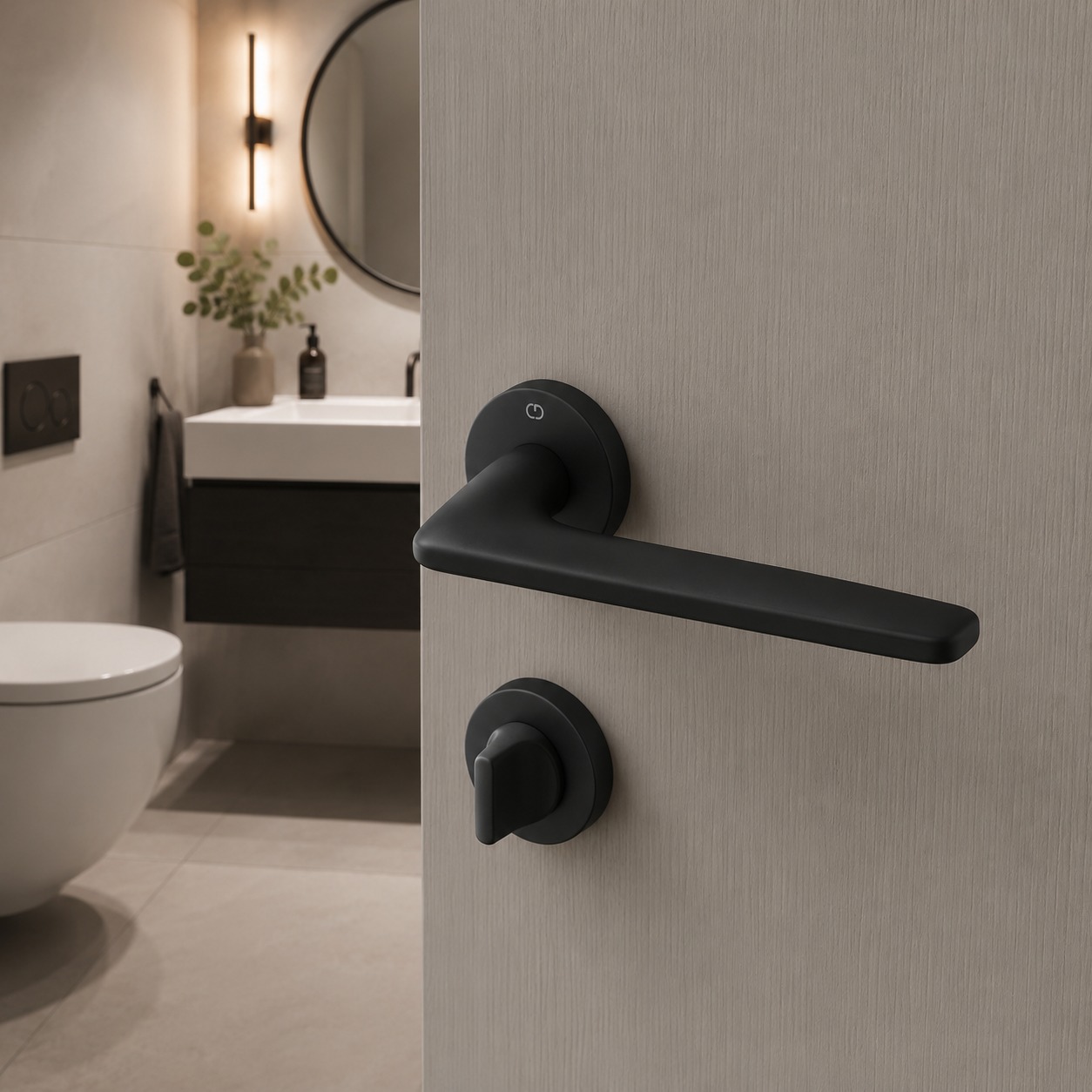 Gigi Modeli Yuvarlak Rozetli WC Kapı Kolu Mat Siyah (A51139191224) - 1