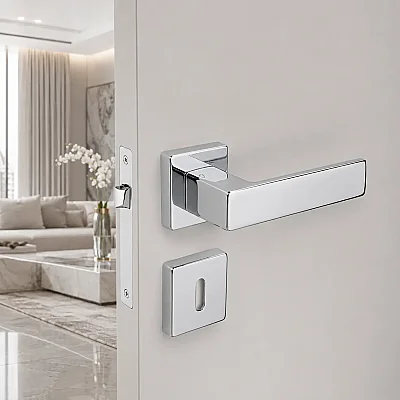Çebi Cube Modeli Kare Rozetli Oda Kapı Kolu Krom (A51679166102) - 1
