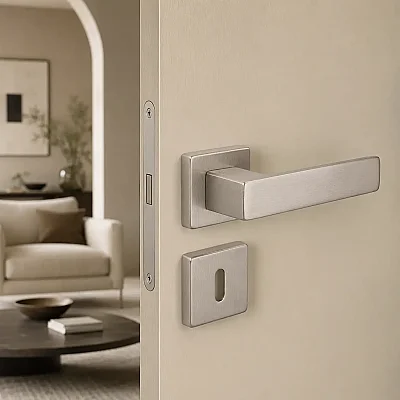 Cube Modeli Kare Rozetli Oda Kapı Kolu Nikel Saten (A51679166108) - 1