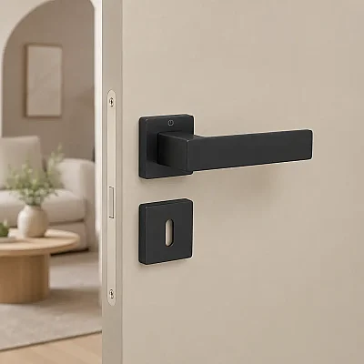 Cube Modeli Kare Rozetli Oda Kapı Kolu Mat Siyah Renk ( A51679166224) - 1