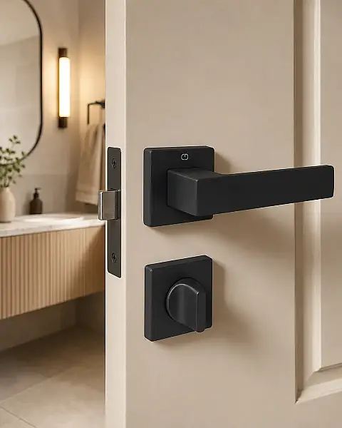 Cube Modeli Kare Rozetli WC Kapı Kolu Mat Siyah (A51679168224) - 1