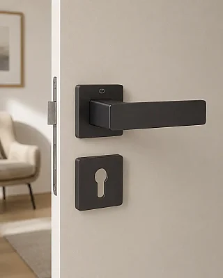 Cube Modeli Kare Rozetli Yale Oda Kapı Kolu Antrasit Renk (A51679167227) - 1