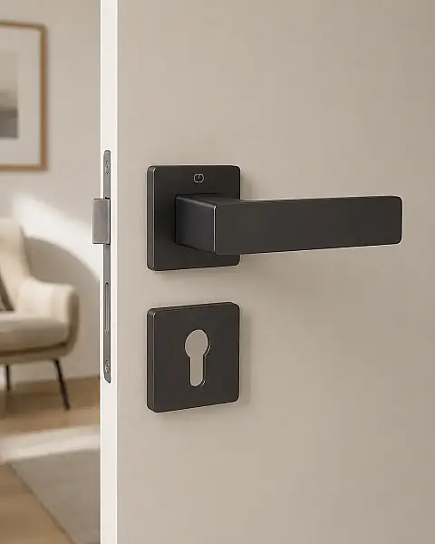 Cube Modeli Kare Rozetli Yale Oda Kapı Kolu Antrasit Renk (A51679167227) - 1
