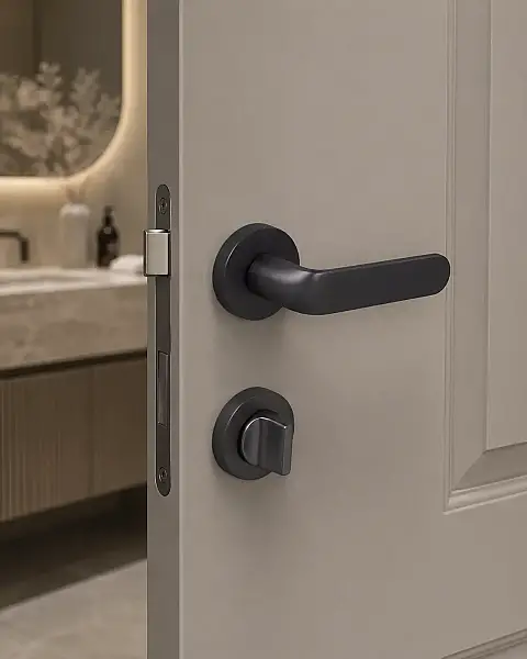 Nara Modeli Yuvarlak Rozetli WC Kapı Kolu Mat Siyah (A52099191224) - 1