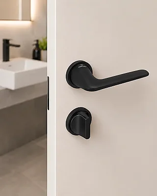 Neta Modeli Yuvarlak Rozetli Wc Kapı Kolu Mat Siyah (A52229191224) - 1