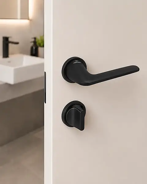 Neta Modeli Yuvarlak Rozetli Wc Kapı Kolu Mat Siyah (A52229191224) - 1