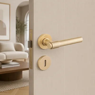 Bria Modeli Yuvarlak Rozetli Oda Kapı Kolu Mat Sarı (A5232918910235) - 1