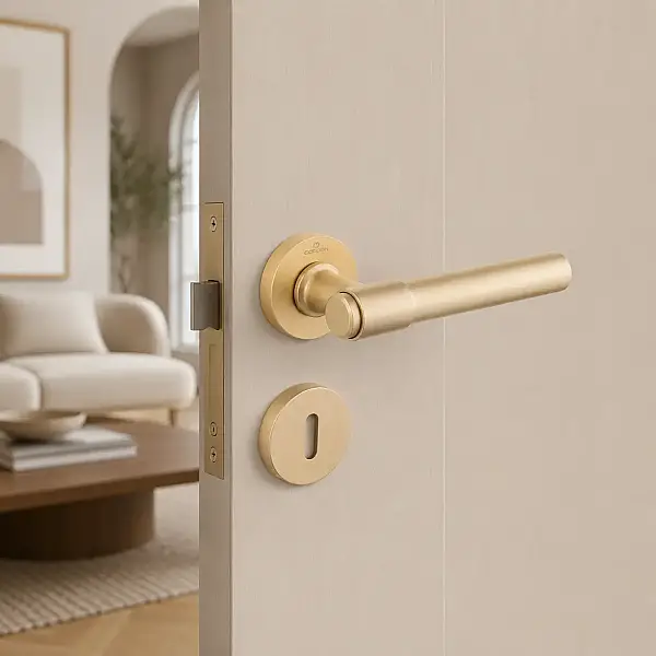 Bria Modeli Yuvarlak Rozetli Oda Kapı Kolu Mat Sarı (A5232918910235) - 1