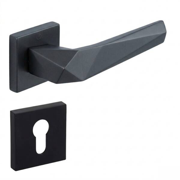 Çebi Pıra Modeli Kare Rozetli Yale Kapı Kolu Mat Siyah (A527112 PC24) - 2