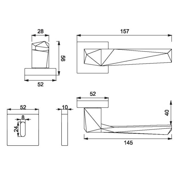 Çebi Pıra Modeli Kare Rozetli Yale Kapı Kolu Mat Siyah (A527112 PC24) - 3